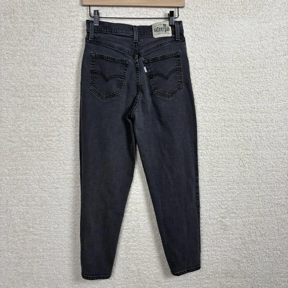 Levis Silvertab Jeans Womens 27 Black Mom Jean‎ High Rise Barrell Zip Fly Denim
